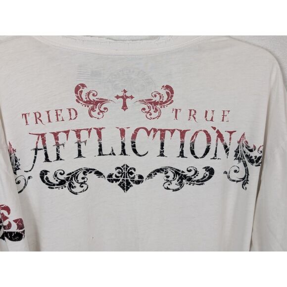 Affliction Live Fast Tried True Graphic Print Distressed T-Shirt Men's Size 2XL - Picture 11 of 13